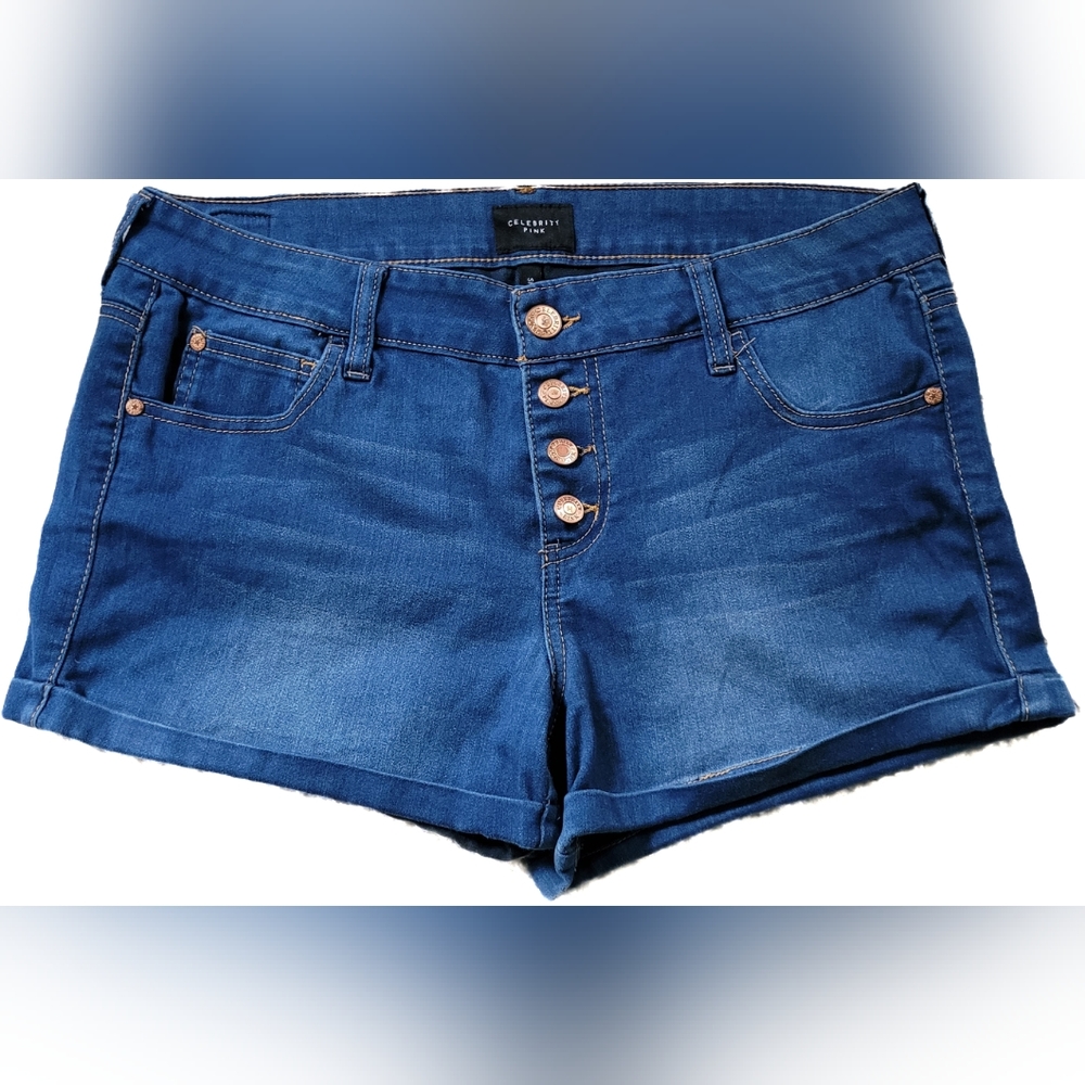 Celebrity Pink Rolled Cuff Mid-Rise Medium Wash Stretch Shorts - 13/31 -…